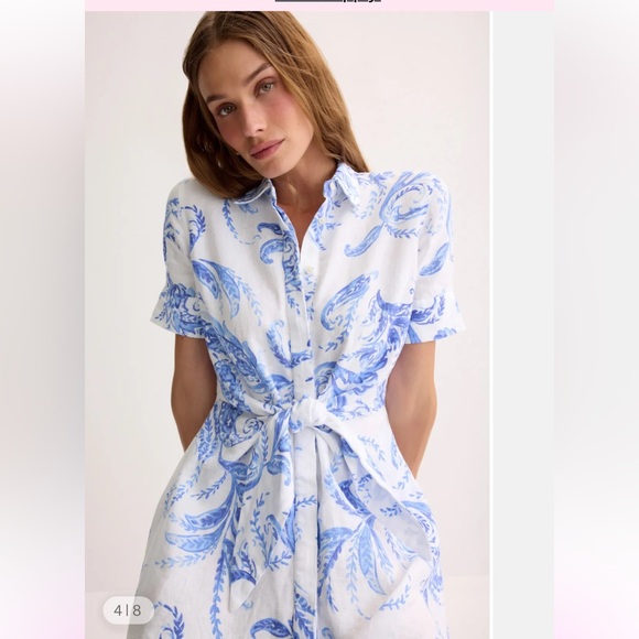 NWT Lauren Ralph Lauren Paisley Tie Front Linen Shirtdress - Picture 7 of 9